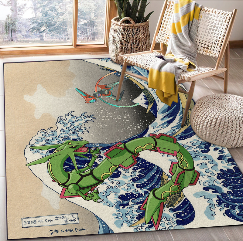 Rayquaza Vs Dyoxic Pokemon The Great Wave Carpet Rug Home Room Decor