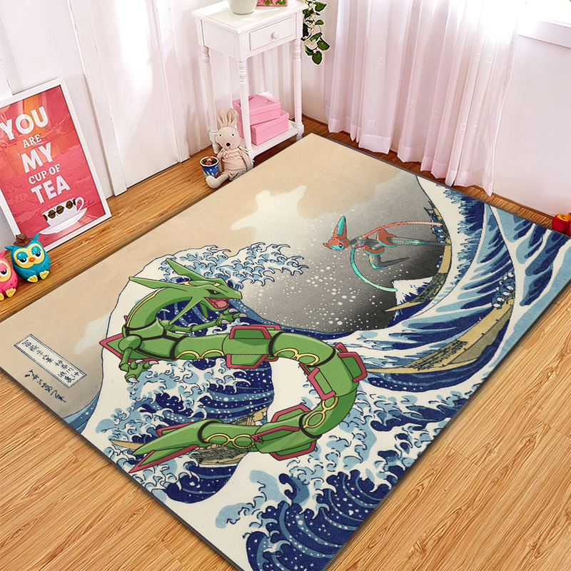 Rayquaza Vs Dyoxic Pokemon The Great Wave Carpet Rug Home Room Decor