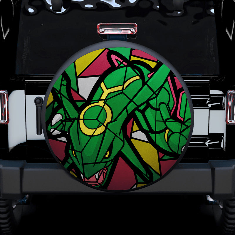 Rayquaza Stained Glass Pokemon Car Spare Tire Covers Gift For Campers