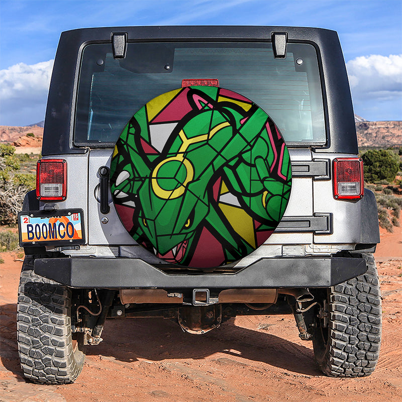 Rayquaza Stained Glass Pokemon Car Spare Tire Covers Gift For Campers