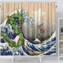 Rayquaza vs Dyoxic The Great Wave Shower Curtain