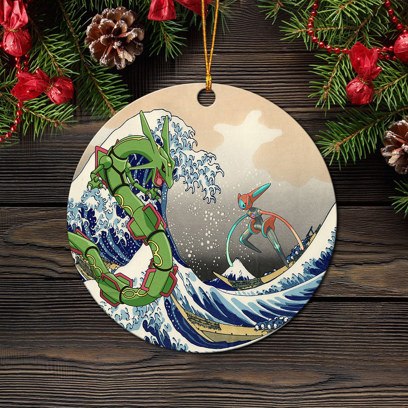 Rayquaza vs Dyoxic Pokemon The Great Wave Mica Ornament Perfect Gift For Holiday