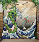 Rayquaza vs Dyoxic The Great Wave Quilt Blanket