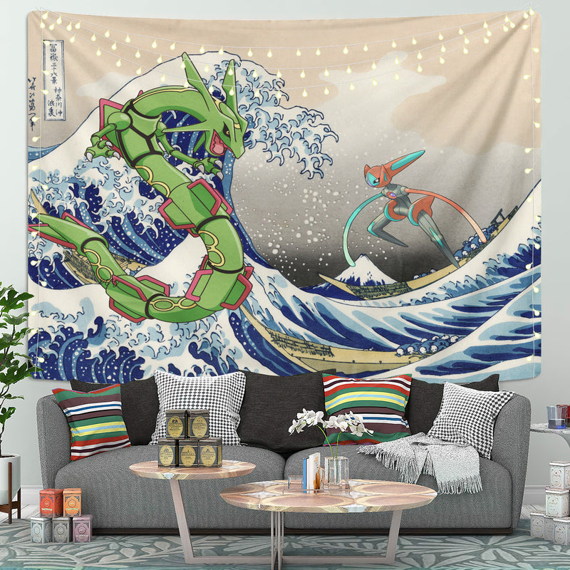 Rayquaza Vs Dyoxic Pokemon The Great Wave Tapestry Room Decor