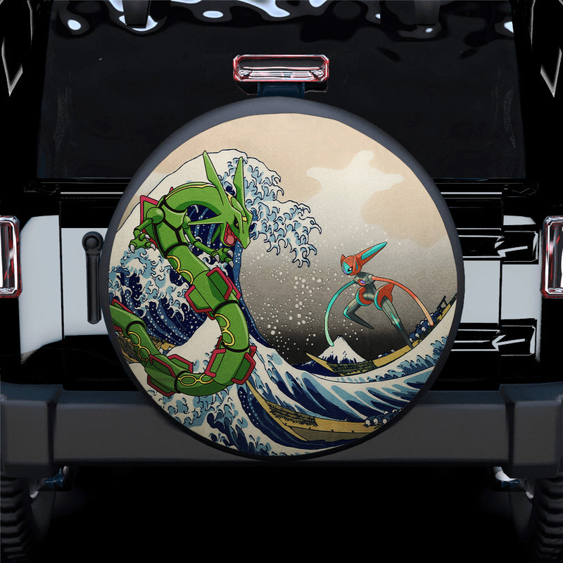 Rayquaza vs Dyoxic Pokemon The Great Wave Jeep Car Spare Tire Covers Gift For Campers