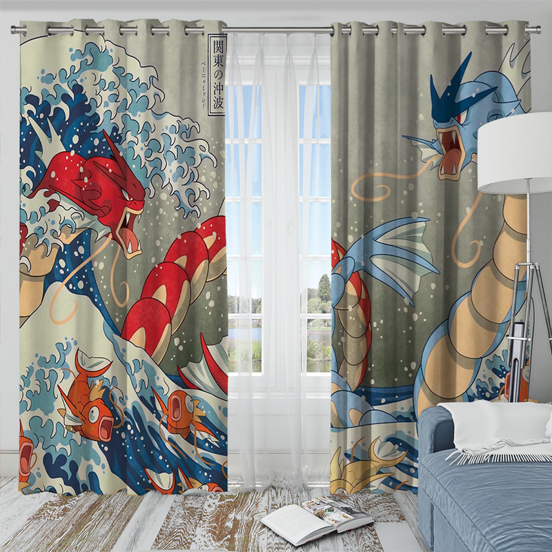 Red Vs Blue Gyarados Pokemon The Great Wave Japan Window Curtain