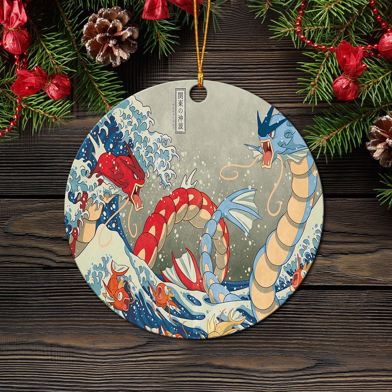 Red Vs Blue Gyarados Pokemon The Great Wave Japan Mica Ornament Perfect Gift For Holiday