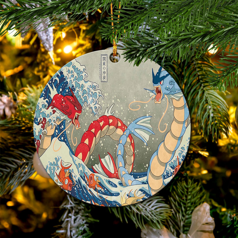 Red Vs Blue Gyarados Pokemon The Great Wave Japan Mica Ornament Perfect Gift For Holiday