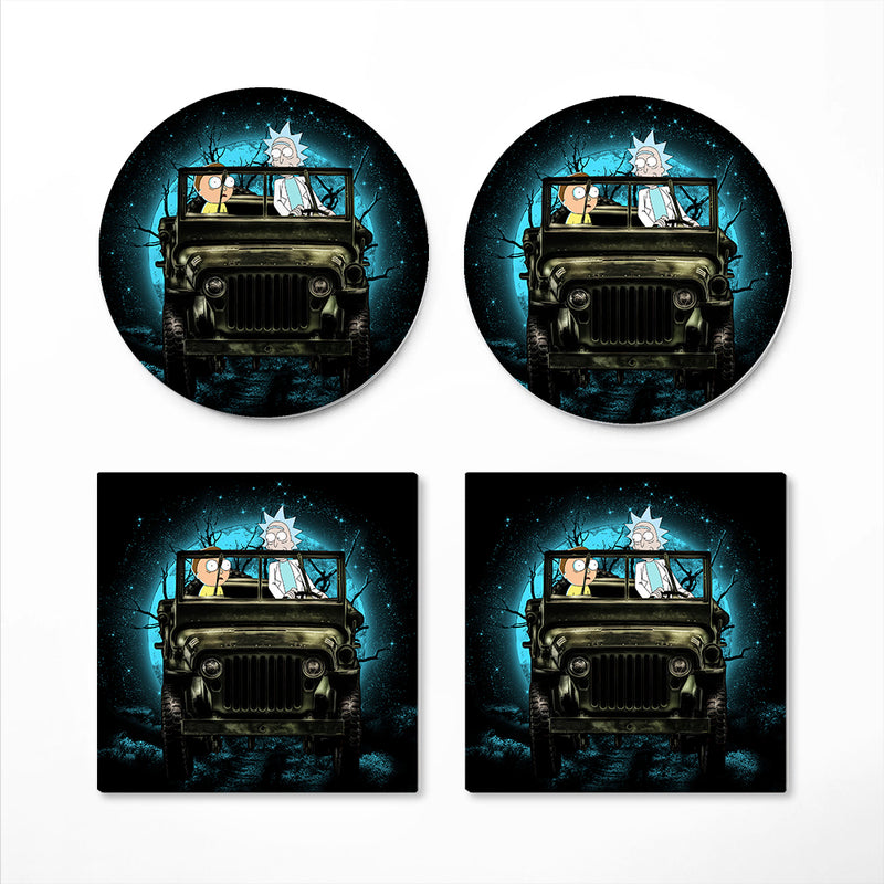 Rick And Morty Moonlight Halloween Jeep Funny Ceramic Drink Coasters