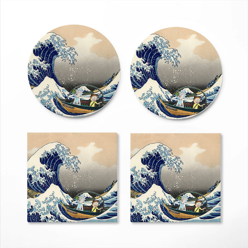 Rick And Morty The Great Wave Japan Ceramic Drink Coasters