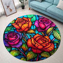 Roses Stained Glass Round Rug