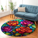 Roses Stained Glass Round Rug