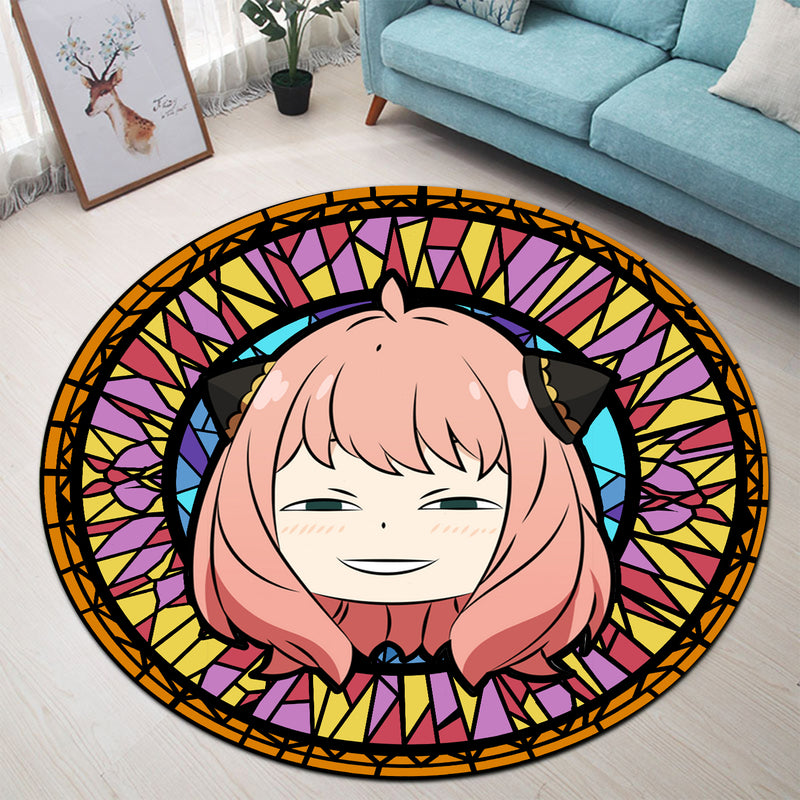 Spy x Family Anya Anime Stained Glass Round Carpet Rug Bedroom Livingroom Home Decor