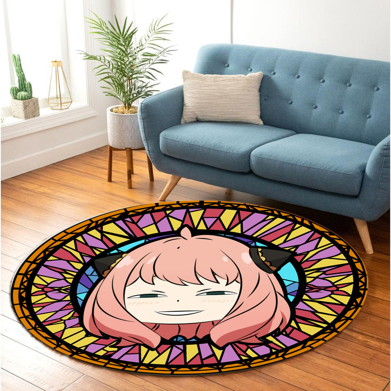 Spy x Family Anya Anime Stained Glass Round Carpet Rug Bedroom Livingroom Home Decor