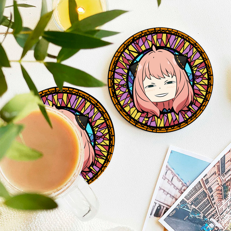 Spy x Family Anya Anime Stained Glass Drink Coasters