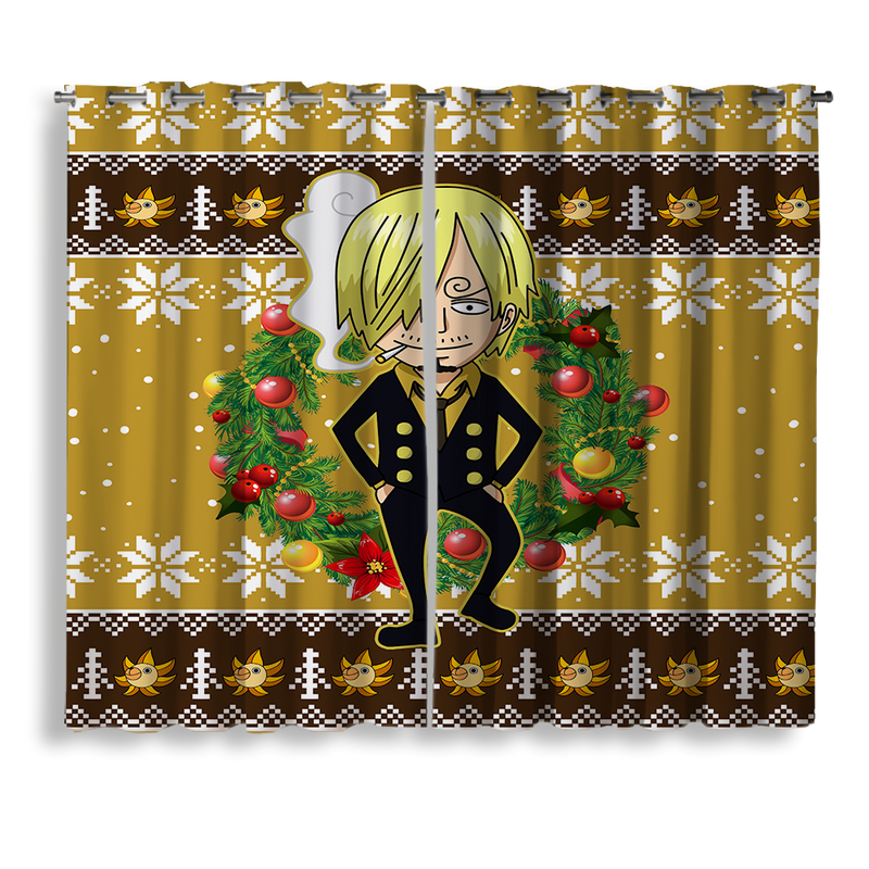 Sanji One Piece Anime Christmas Window Curtain