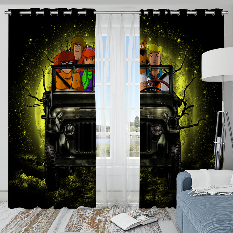 Scooby Doo Funny Drive Jeep Moonlight Halloween Window Curtain