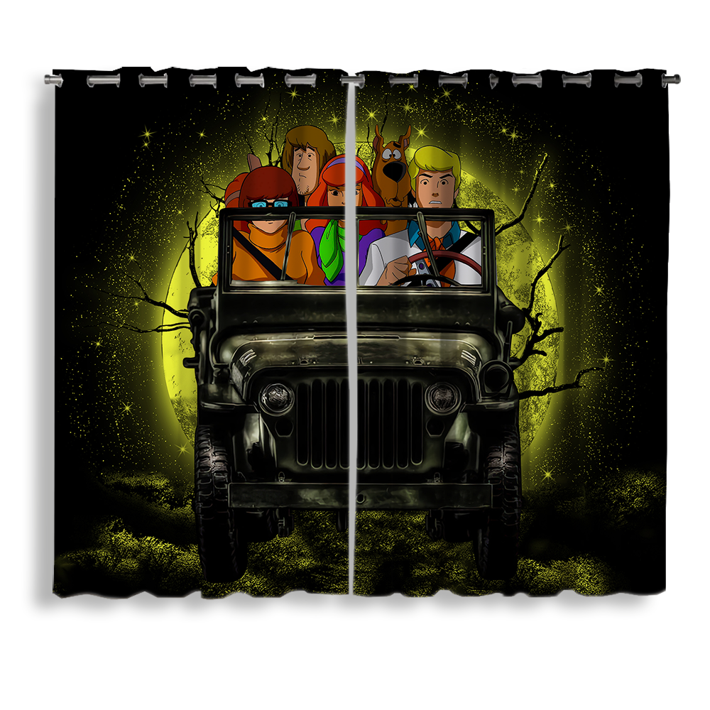 Scooby Doo Funny Drive Jeep Moonlight Halloween Window Curtain