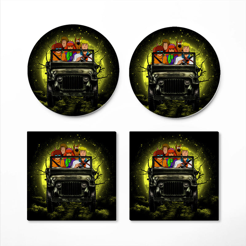 Scooby Doo Funny Drive Jeep Moonlight Halloween Ceramic Drink Coasters