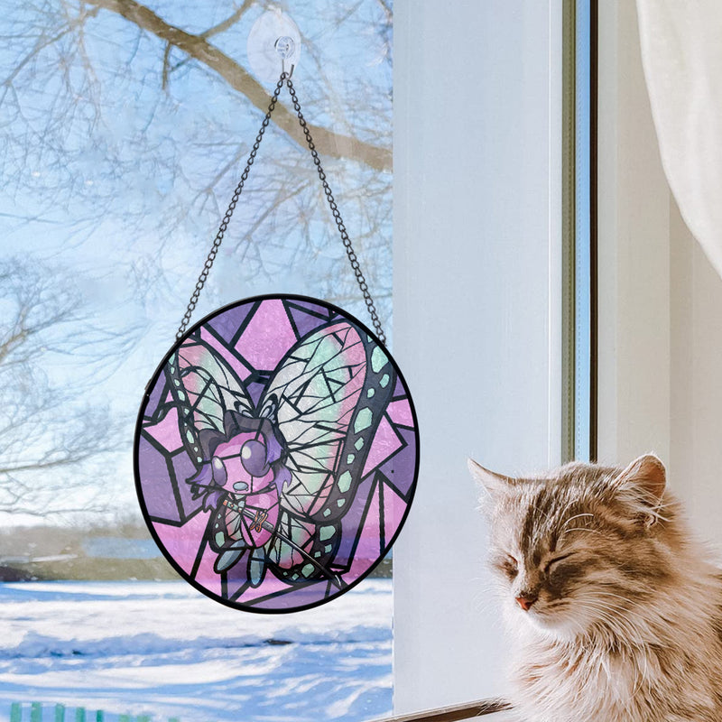 Shinobu Butterfree Pokemon Stained Glass Window Hanging Panel Suncatcher