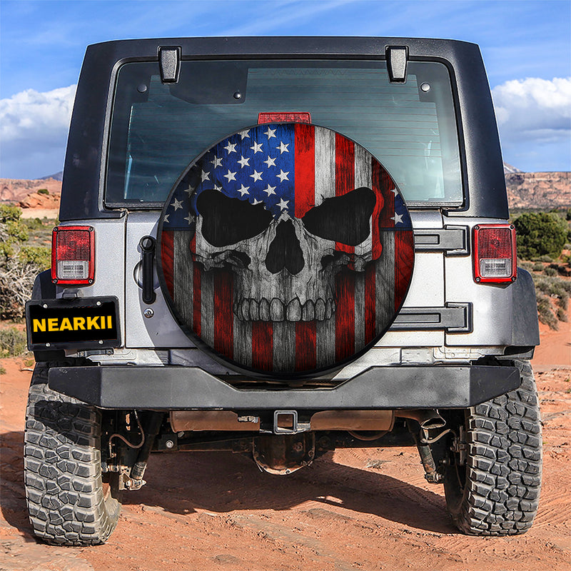 Skull American Flag Jeep Car Spare Tire Cover