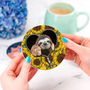Sloth Cute Sunflower Zipper Ceramic Drink Coasters