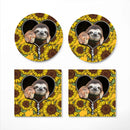 Sloth Cute Sunflower Zipper Ceramic Drink Coasters