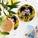 Sloth Cute Sunflower Zipper Ceramic Drink Coasters