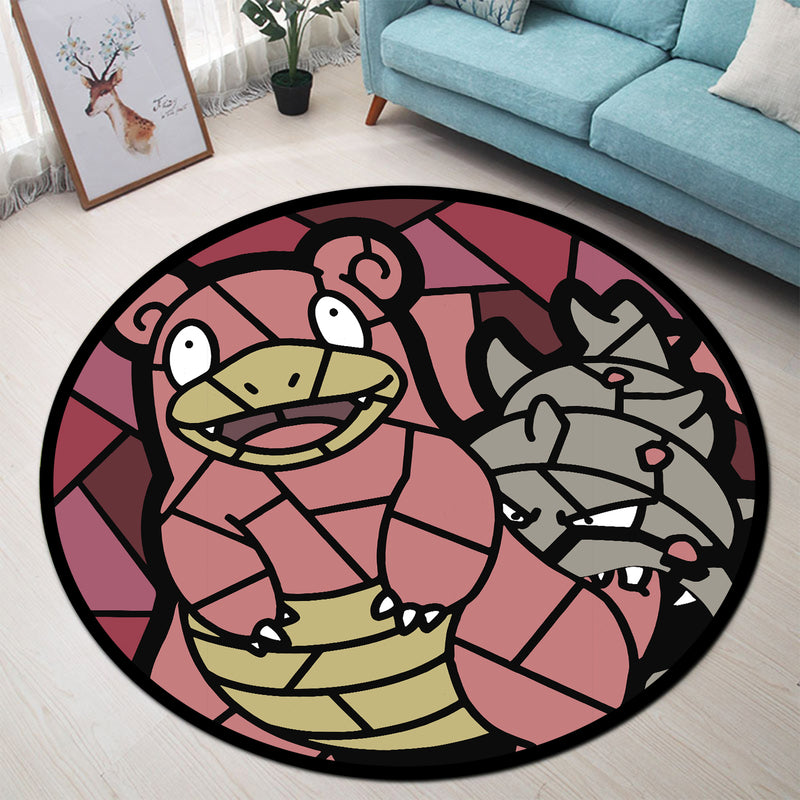 Slowbro Stained Glass Round Rug