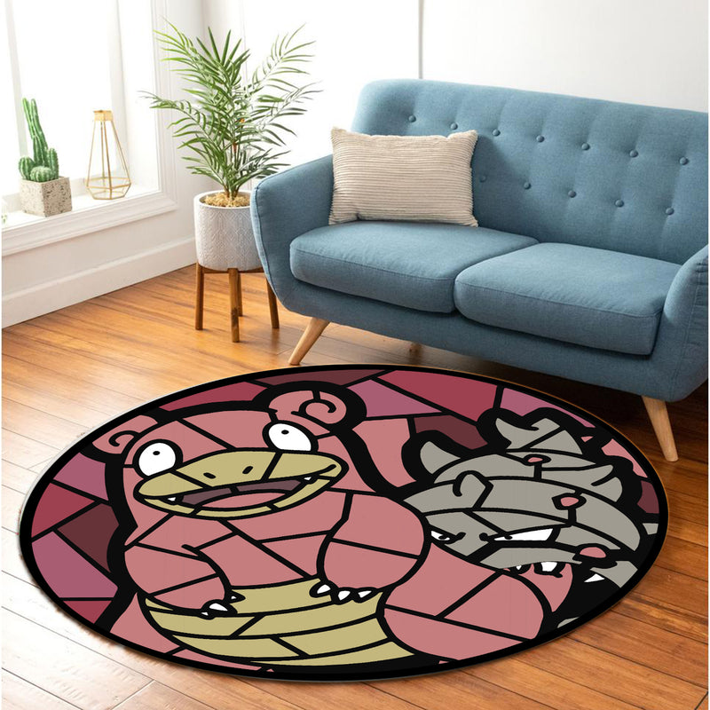 Slowbro Stained Glass Round Rug