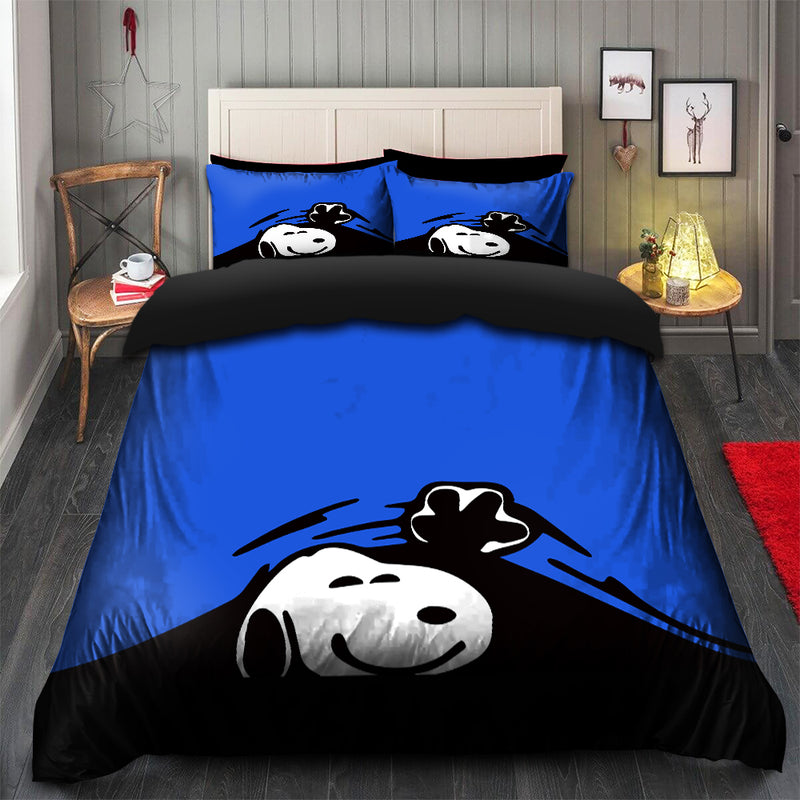 Snoopy Peek Under The Blanket Blue Bedding Set