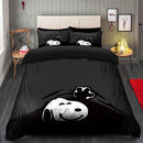Snoopy Peek Under The Blanket Gray Bedding Set