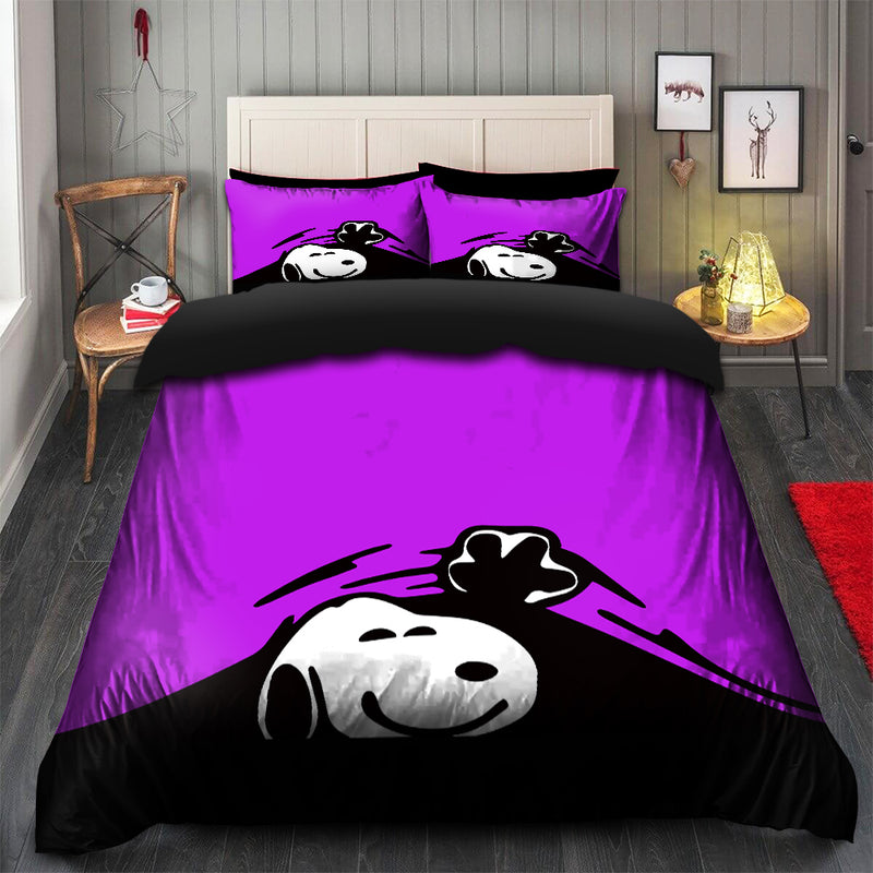 Snoopy Peek Under The Blanket Purple Bedding Set