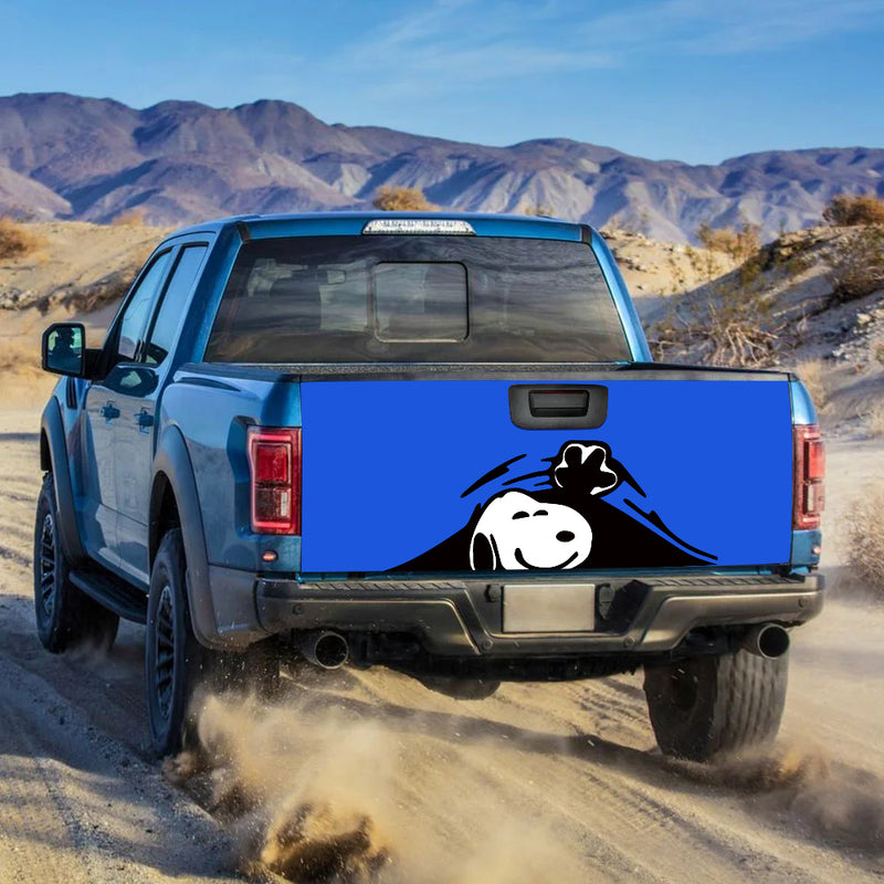 Snoopy Peek Under The Blanket Blue Truck Tailgate Decal Sticker
