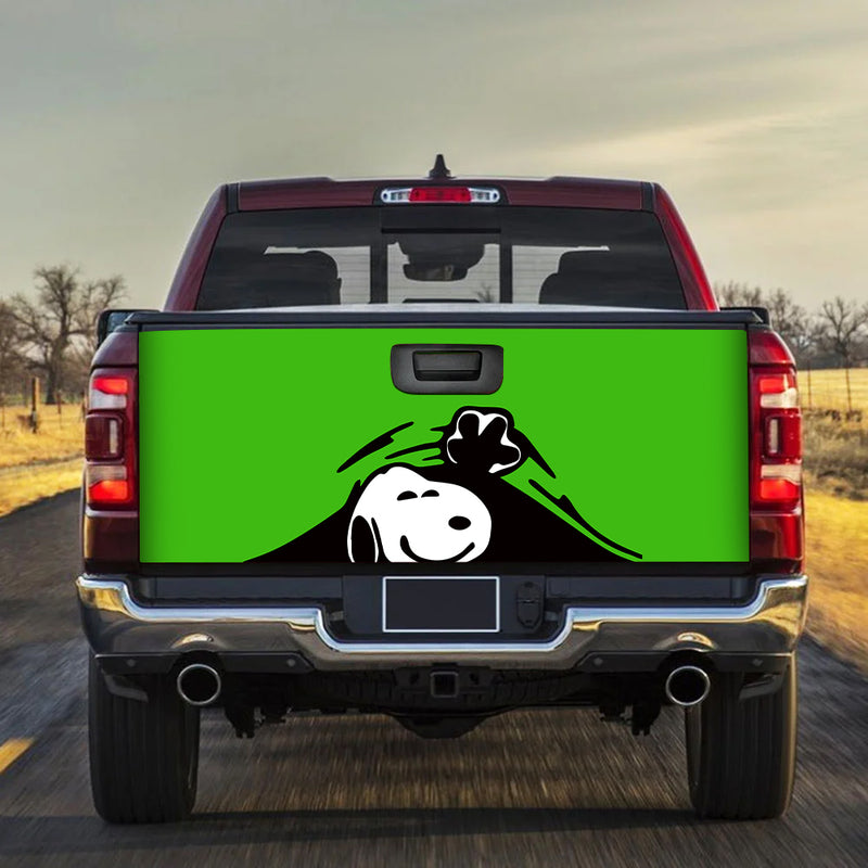 Snoopy Peek Under The Blanket Green Truck Tailgate Decal Sticker