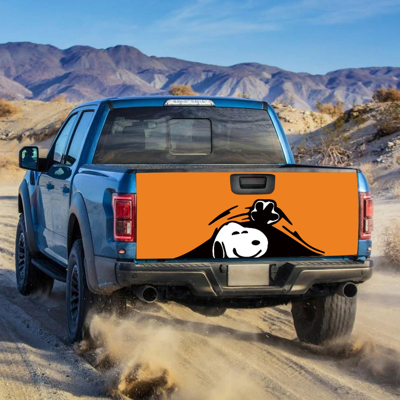 Snoopy Peek Under The Blanket Orange Truck Tailgate Decal Sticker