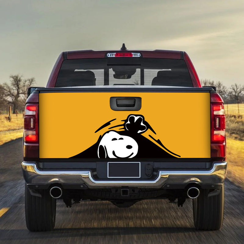 Snoopy Peek Under The Blanket Yellow Truck Tailgate Decal Sticker