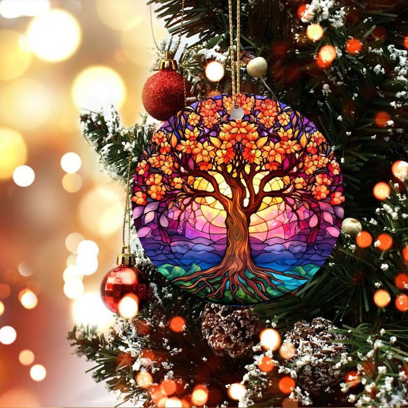 Red Stained Glass Tree of Life Christmas Mica Ornament Perfect Gift For Holiday