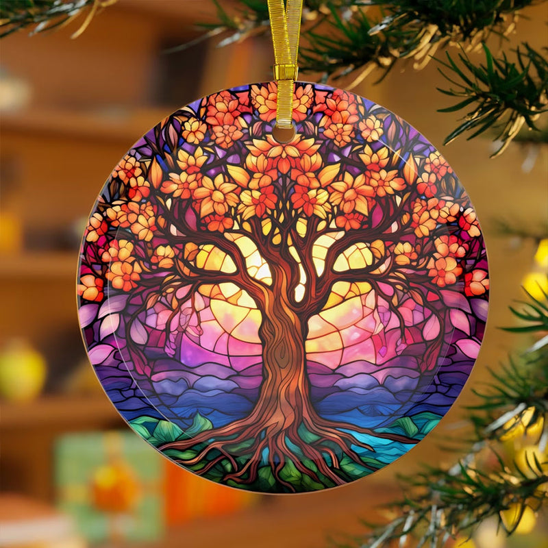 Red Stained Glass Tree of Life Christmas Mica Ornament Perfect Gift For Holiday