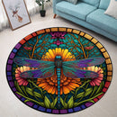 Stained Glass Of Colorful Dragonfly Round Rug