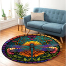 Stained Glass Of Colorful Dragonfly Round Rug