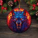 Stained Glass Wolf Art In The Style Of Aggressive Mica Ornament Perfect Gift For Holiday