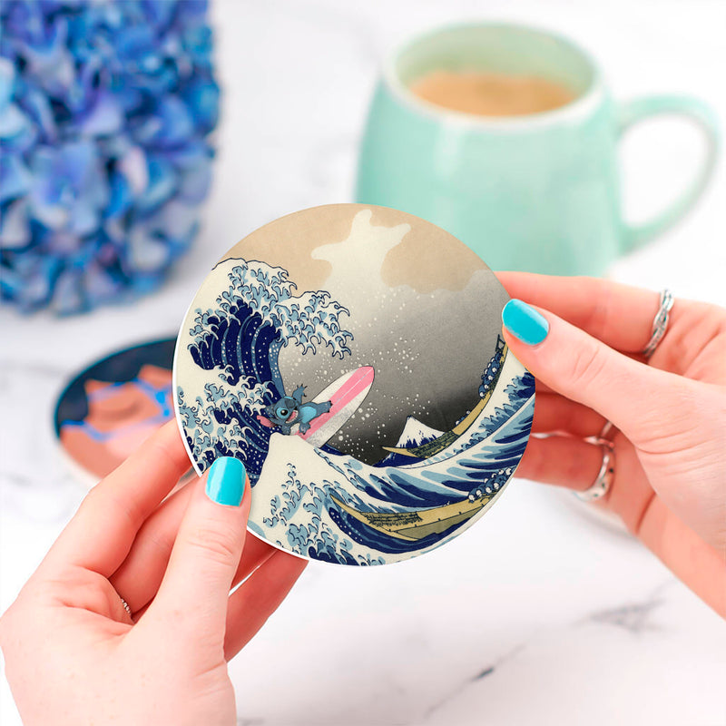 Stitch The Great Wave Japan Ceramic Drink Coasters