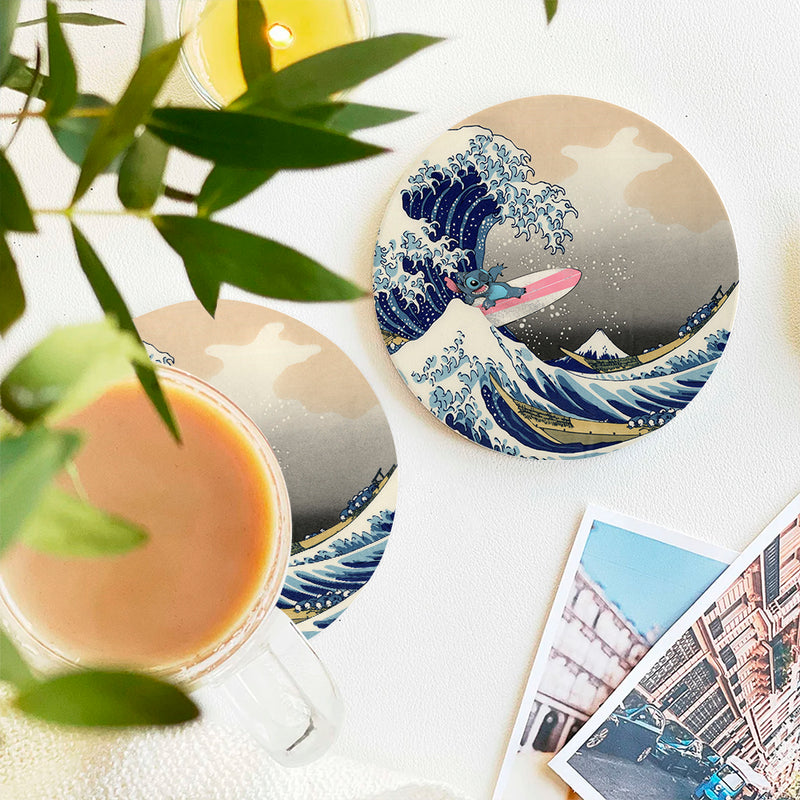 Stitch The Great Wave Japan Ceramic Drink Coasters