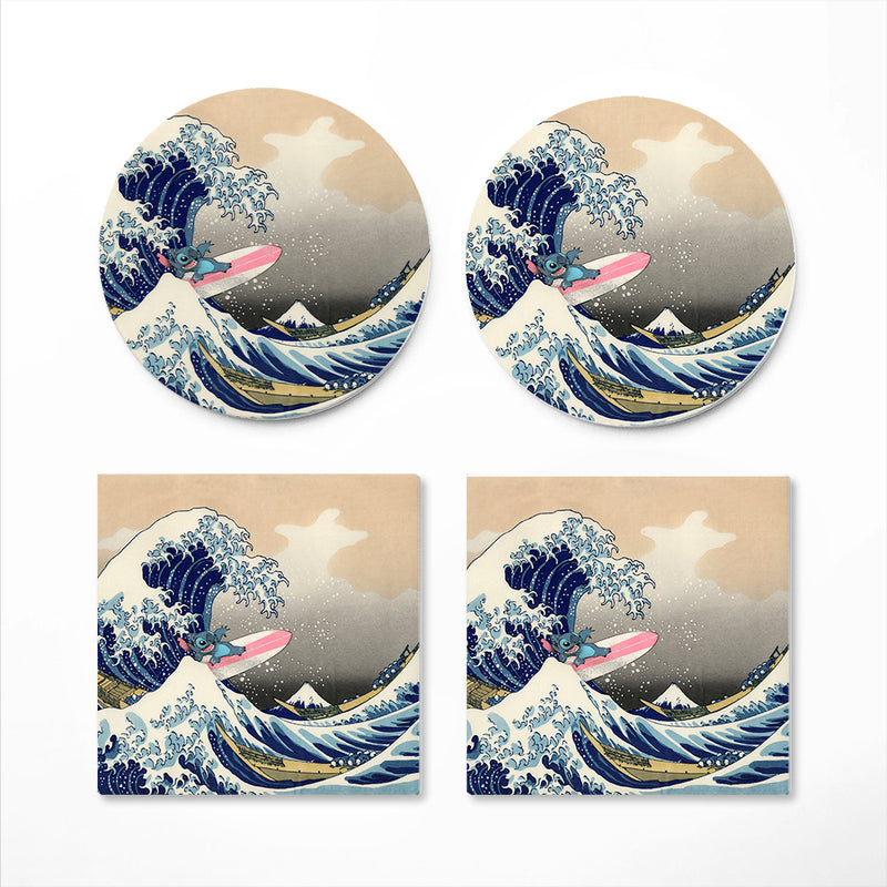 Stitch The Great Wave Japan Ceramic Drink Coasters