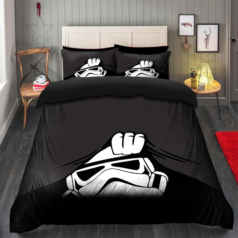 Stormtrooper Peek Under The Blanket Gray Bedding Set