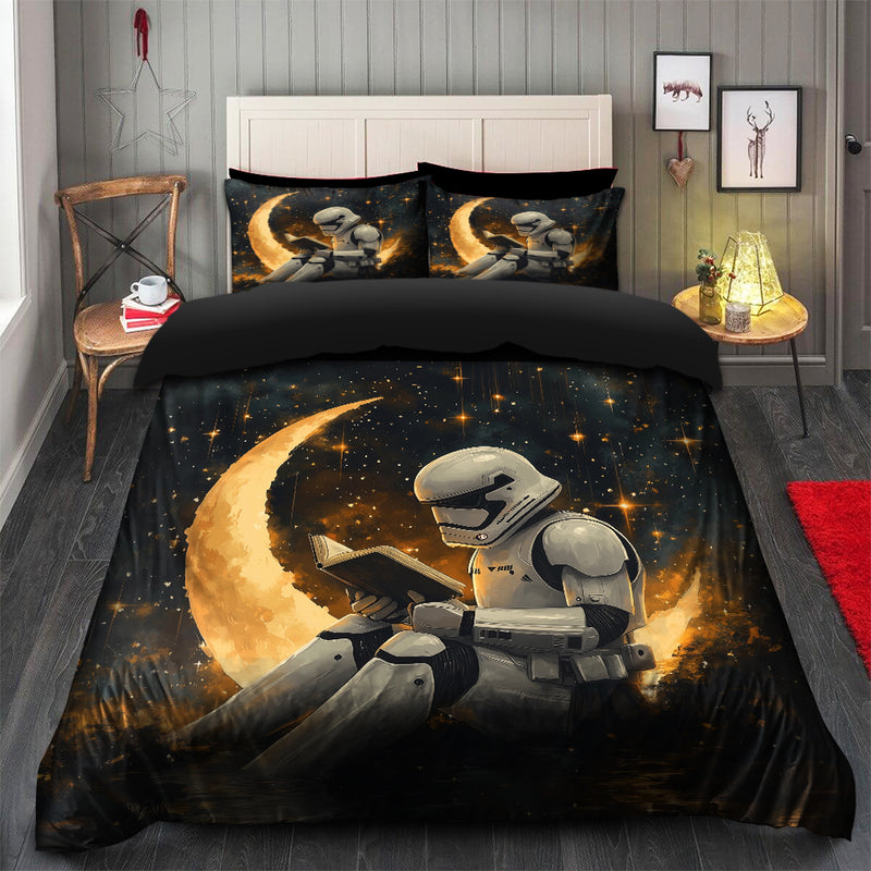 Stormtrooper Reading On A Crescent Moon Bedding Set Duvet Cover And 2 Pillowcases