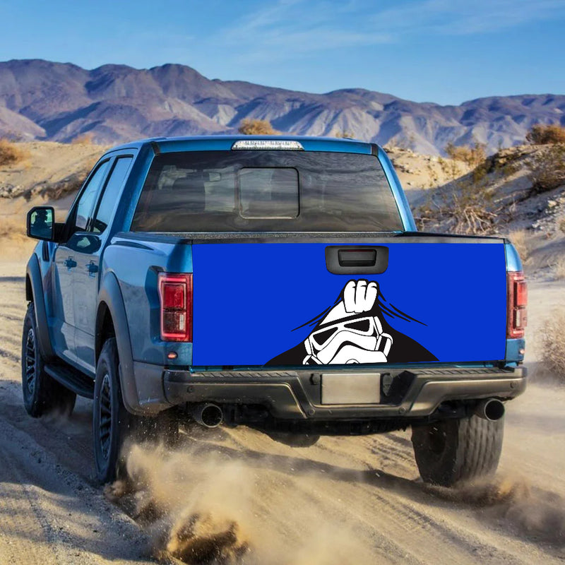 Stormtrooper Peek Under The Blanket Blue Truck Tailgate Decal Sticker