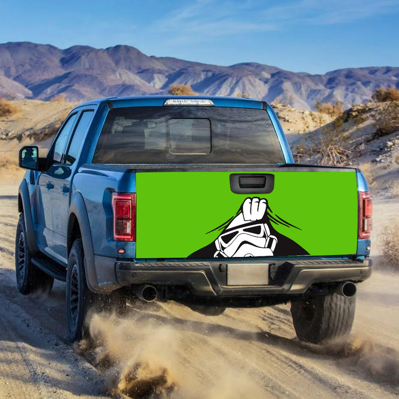 Stormtrooper Peek Under The Blanket Green Truck Tailgate Decal Sticker