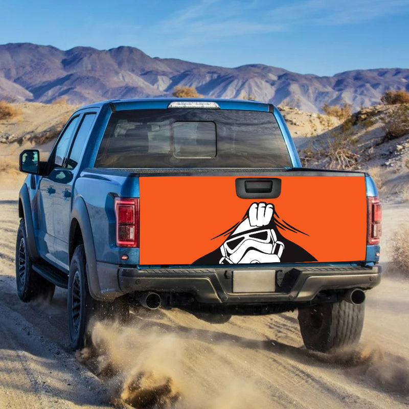 Stormtrooper Peek Under The Blanket Orange Truck Tailgate Decal Sticker